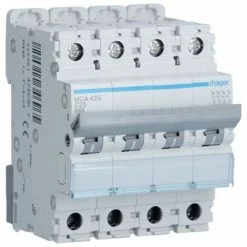 Am billigsten 🛒 Leistungsschalter Hager 4P 6KA 25A C 4 Module MCA425 🤩